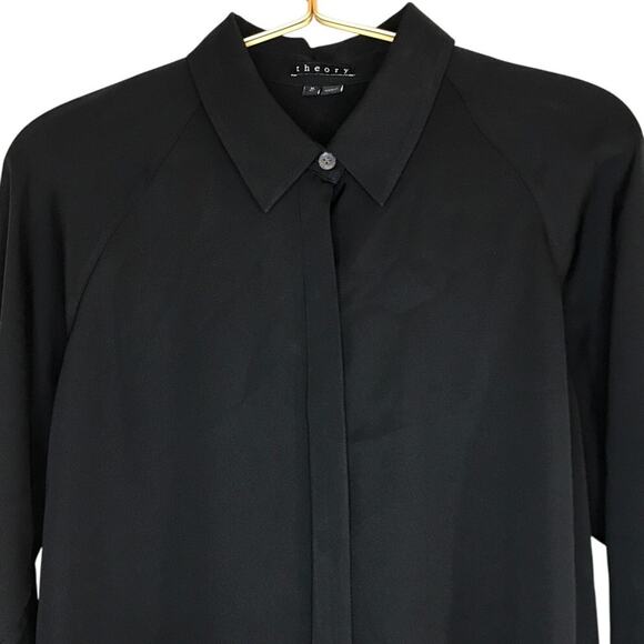Theory Black Silk Long Sleeve Blouse M Luxury Professional - Picture 2 of 10